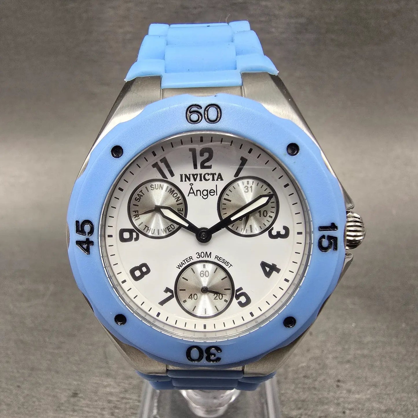 Invicta Angle Dive Watch Women 38mm White Dial Steel Blue Daydate 0735 New Batt0