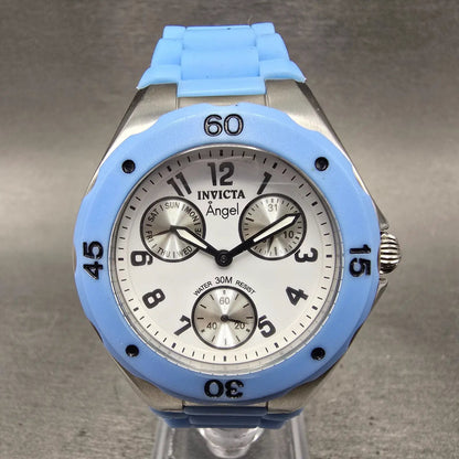 Invicta Angle Dive Watch Women 38mm White Dial Steel Blue Daydate 0735 New Batt0