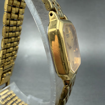 Seiko Watch Women 17mm Champagne Dial Gold Tone Octagon V400-5608 New Battery 813