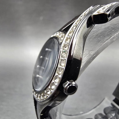 Seiko Solar Watch Women 23mm Black Dial Black Tone Round Crystal Bezel Runs2