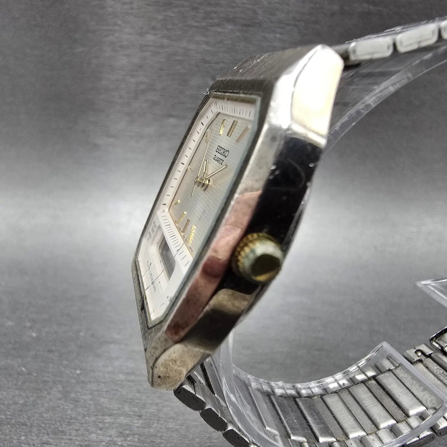 Seiko Analog Digital Watch Men 33mm Silver Dial Two Tone Alarm H601-5471 PARTS3