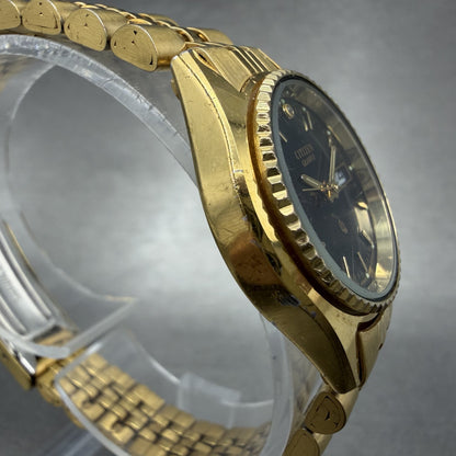 Citizen CQ Watch Women 26mm Black Dial Gold Tone Daydate 6000-072952 New Battery3