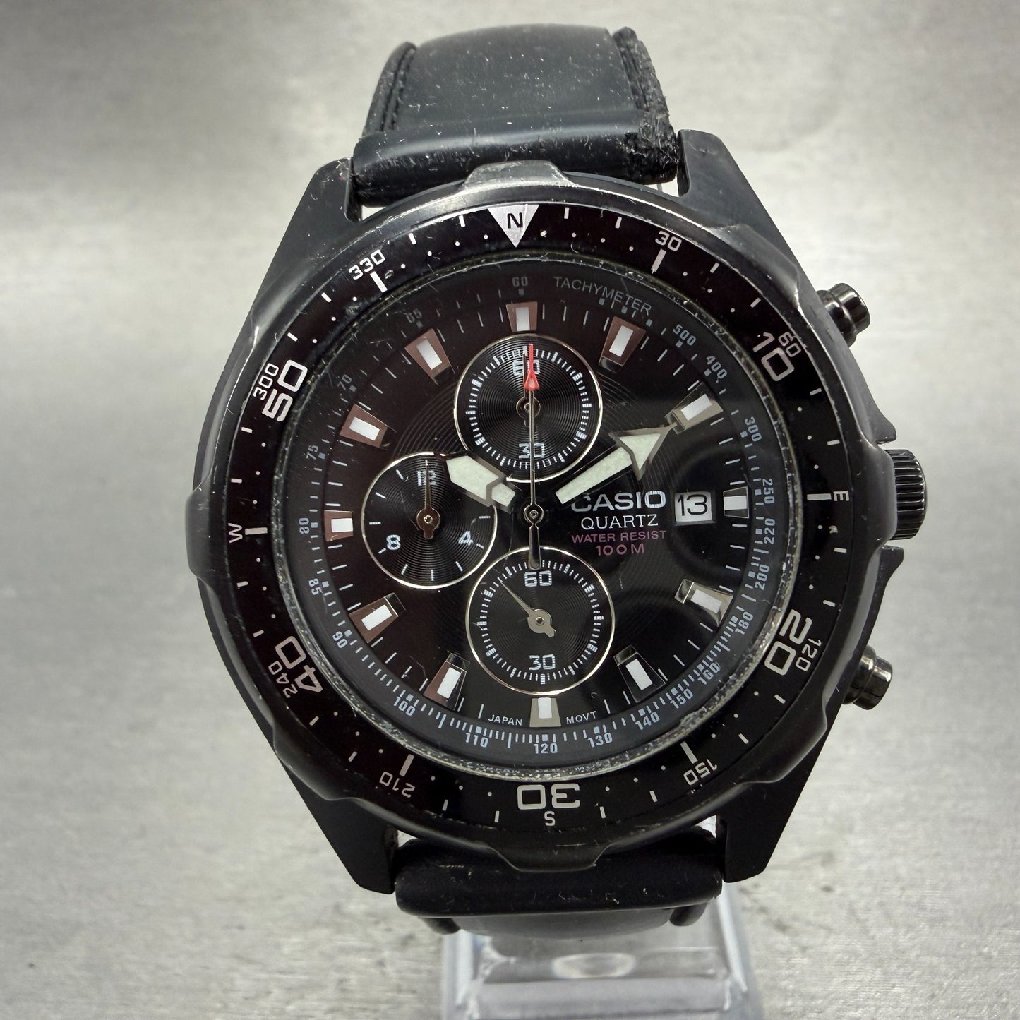 Casio Chronograph Watch Men 45mm Black Dial Black Tone Date AMW-330 New Battery0