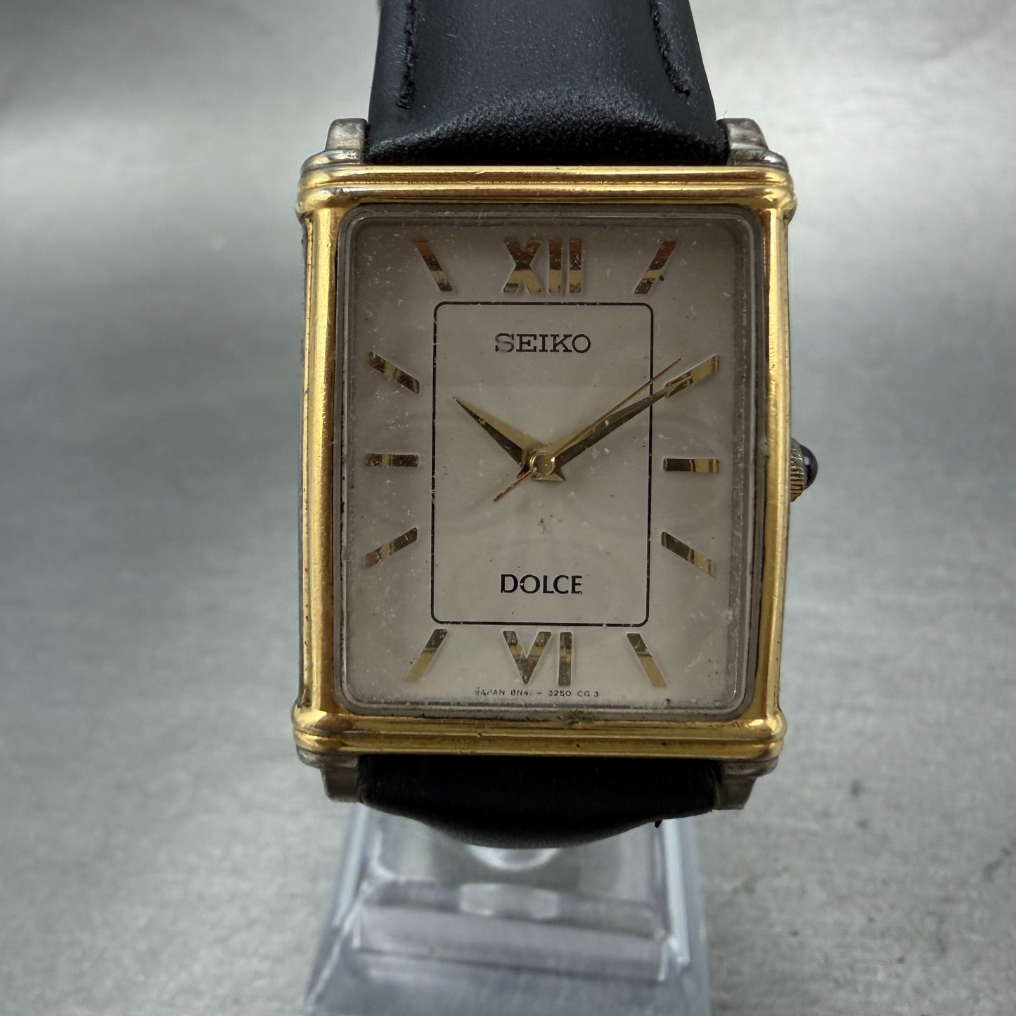 Seiko Dolce Tank Watch Men 25mm White Dial Gold Tone 8N41-5190 New Battery VTG0