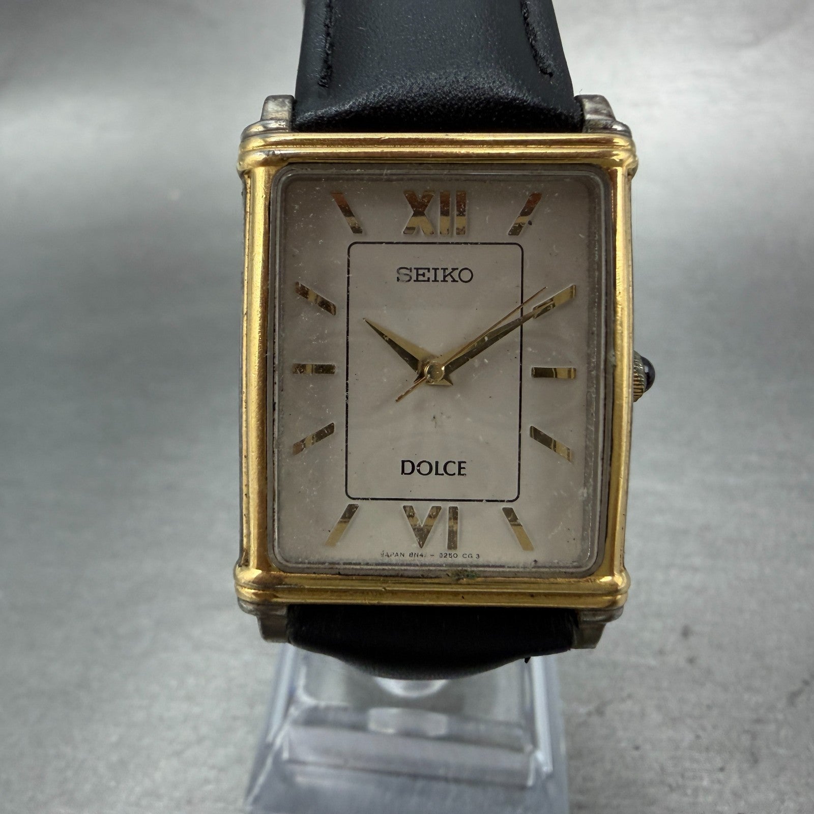 Seiko Dolce Tank Watch Men 25mm White Dial Gold Tone 8N41-5190 New Battery VTG0