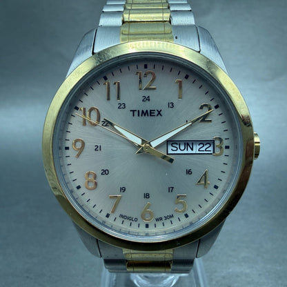 Timex Easy Reader Watch Men 36mm Silver Dial Two Tone Daydate Round New Battery0