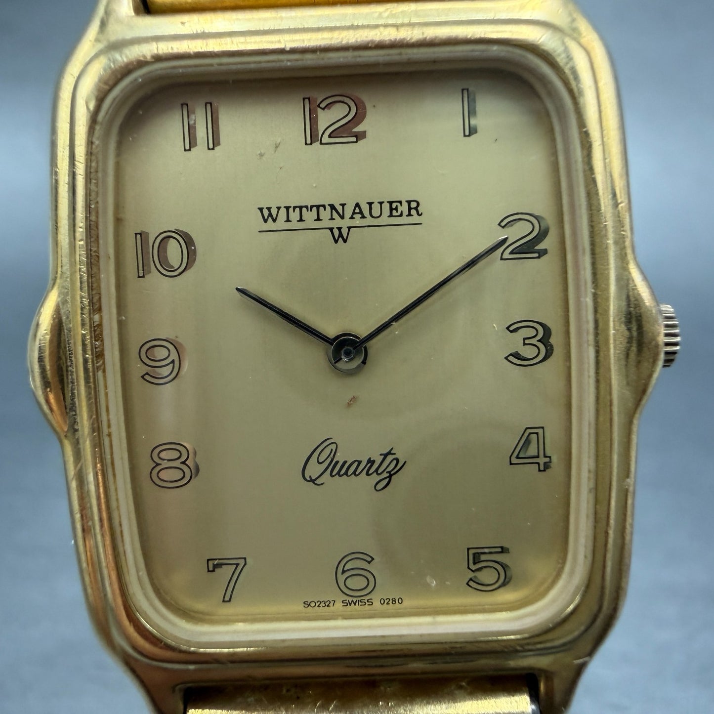 Wittnauer Tank Watch Men 26mm Gold Dial Gold Tone Rectangle New Battery1
