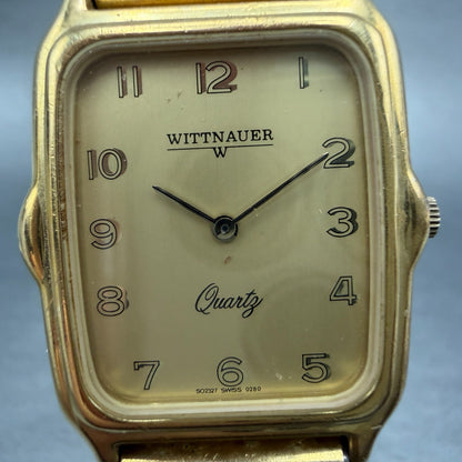 Wittnauer Tank Watch Men 26mm Gold Dial Gold Tone Rectangle New Battery1