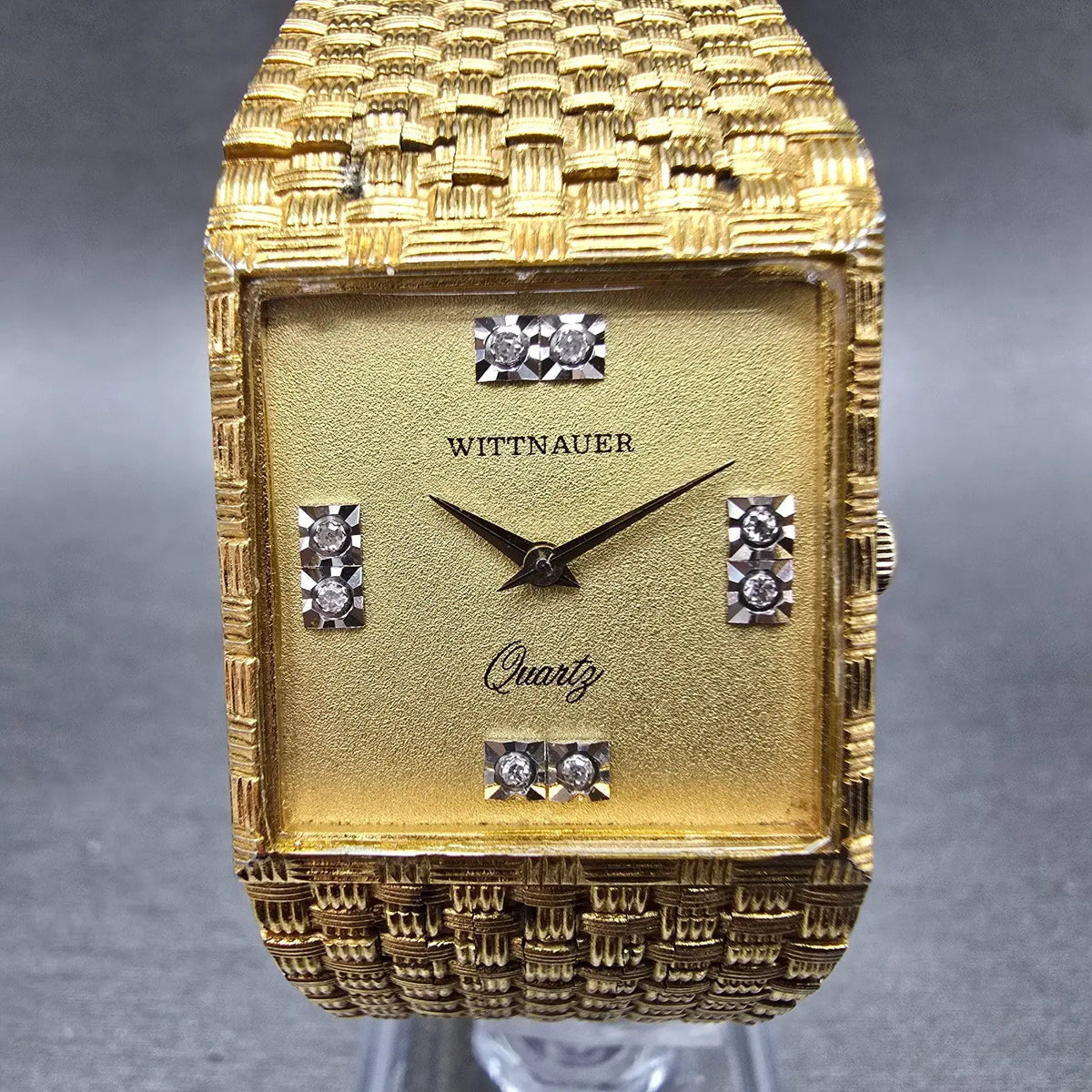 Wittnauer Tank Watch Men 25mm Gold Dial Gold Tone Rectangle Mesh Band New Batt 60