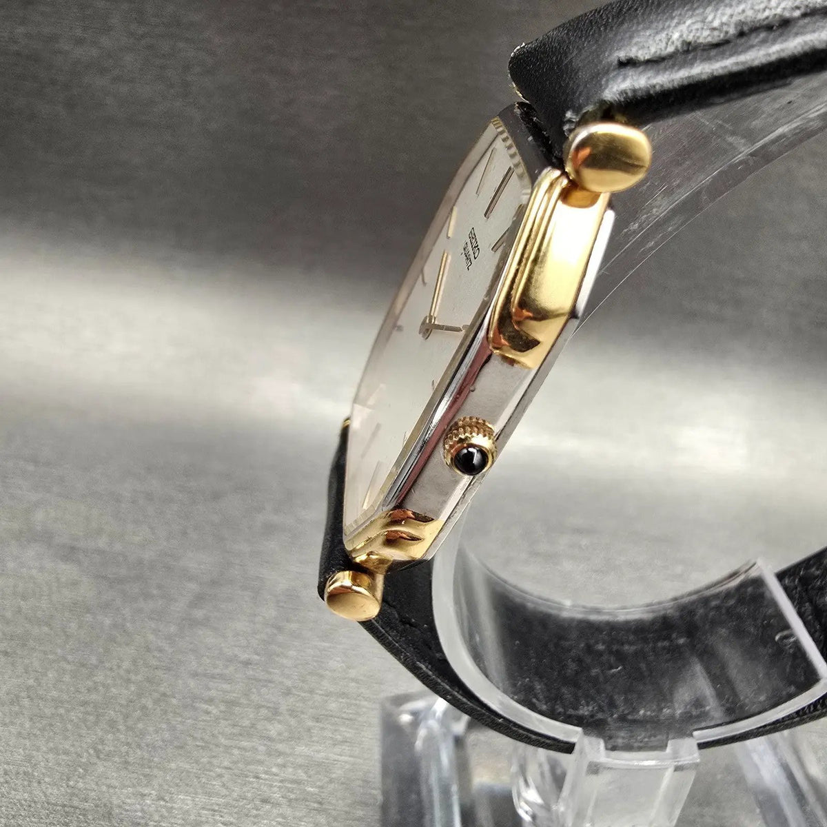 Seiko Watch Men 26mm White Dial Gold Tone Octagon 7430-5130 New Battery Dress2