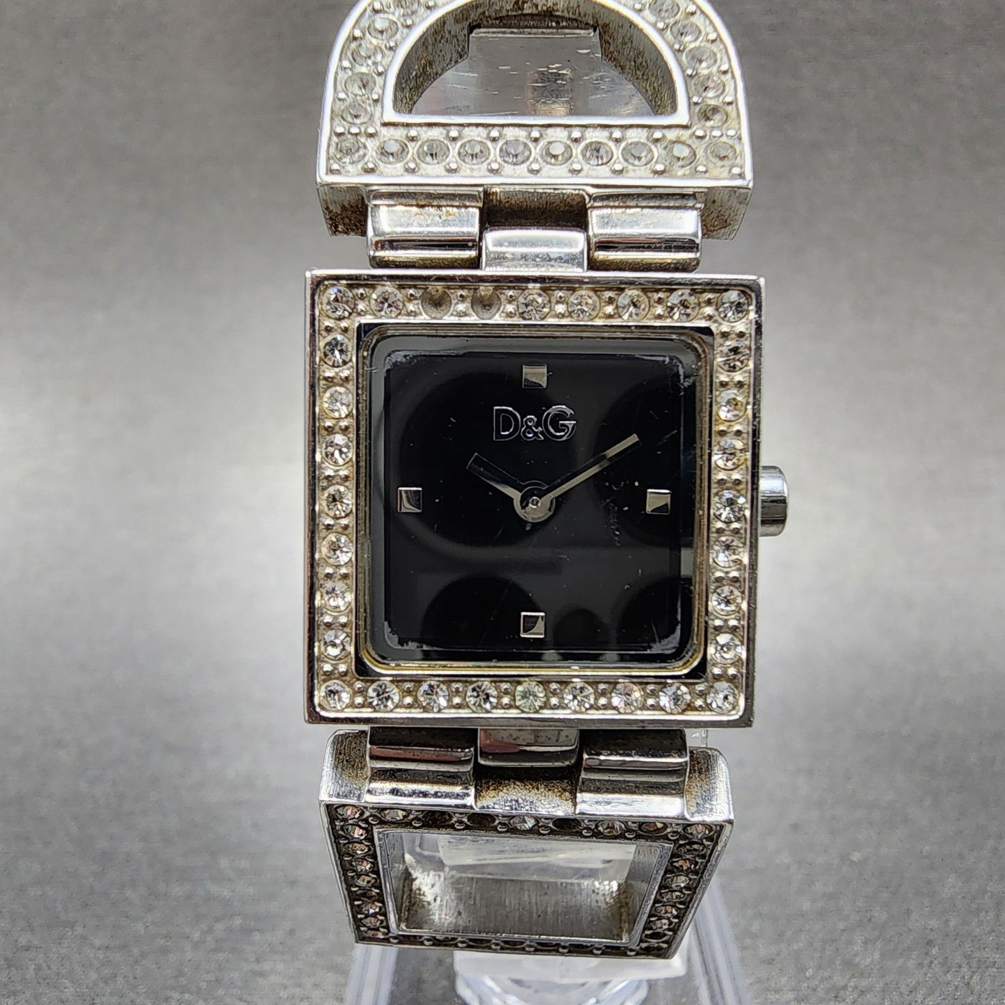 Dolce & Gabbana Tank Watch Women 21mm Black Dial Steel Crystal Accent New Batt0