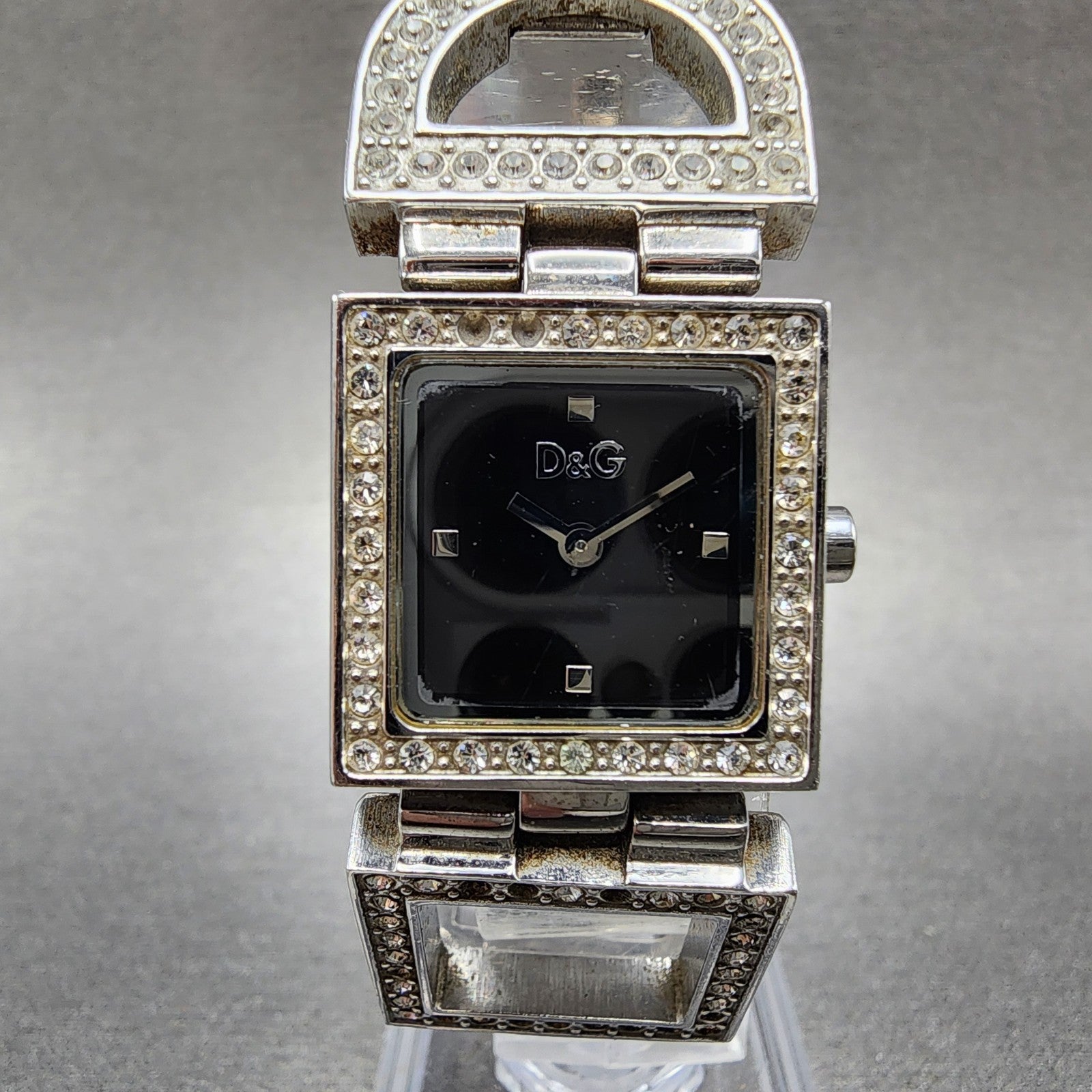 Dolce & Gabbana Tank Watch Women 21mm Black Dial Steel Crystal Accent New Batt0