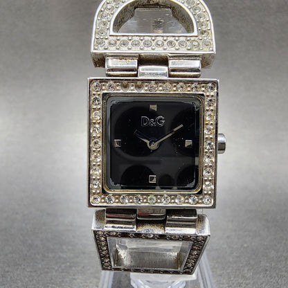 Dolce & Gabbana Tank Watch Women 21mm Black Dial Steel Crystal Accent New Batt0
