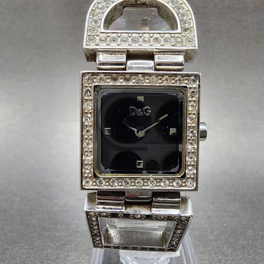 Dolce & Gabbana Tank Watch Women 21mm Black Dial Steel Crystal Accent New Batt0
