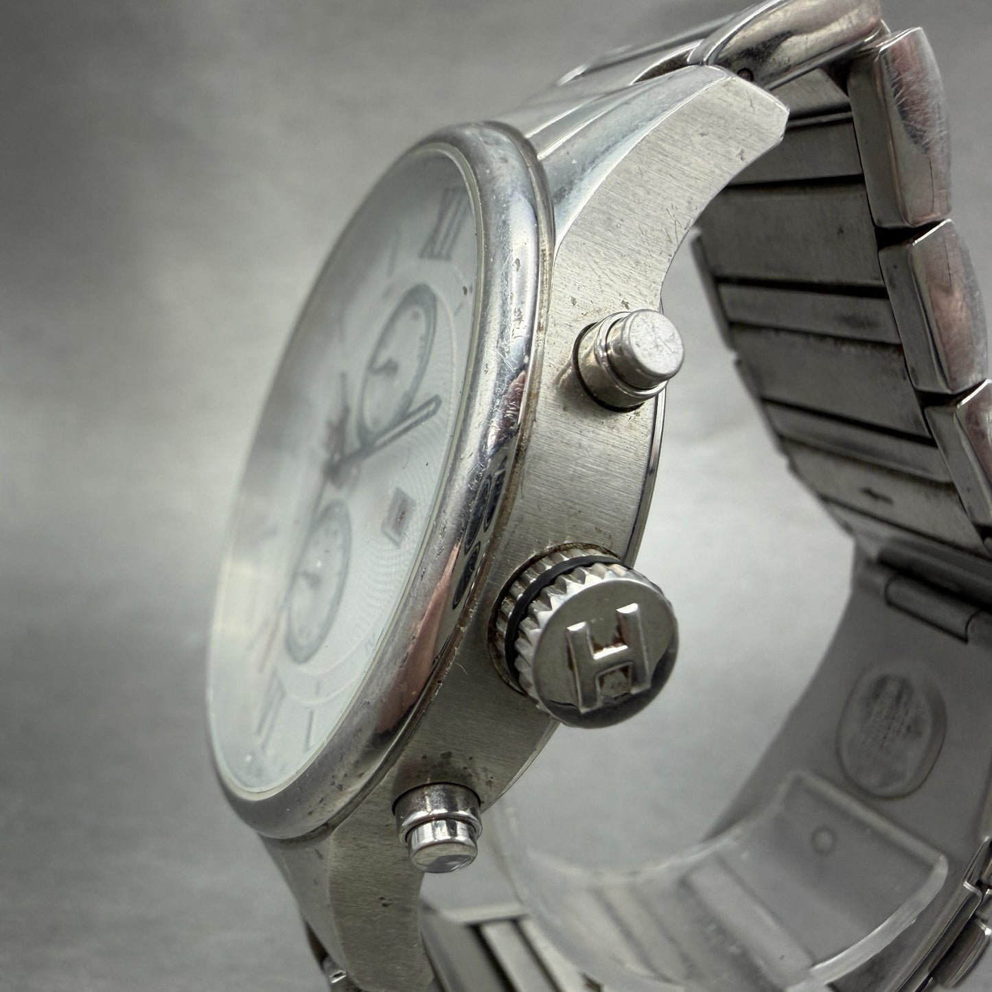 Tommy Hilfiger Watch Men 44mm Silver Dial Silver Tone Date Month New Battery2