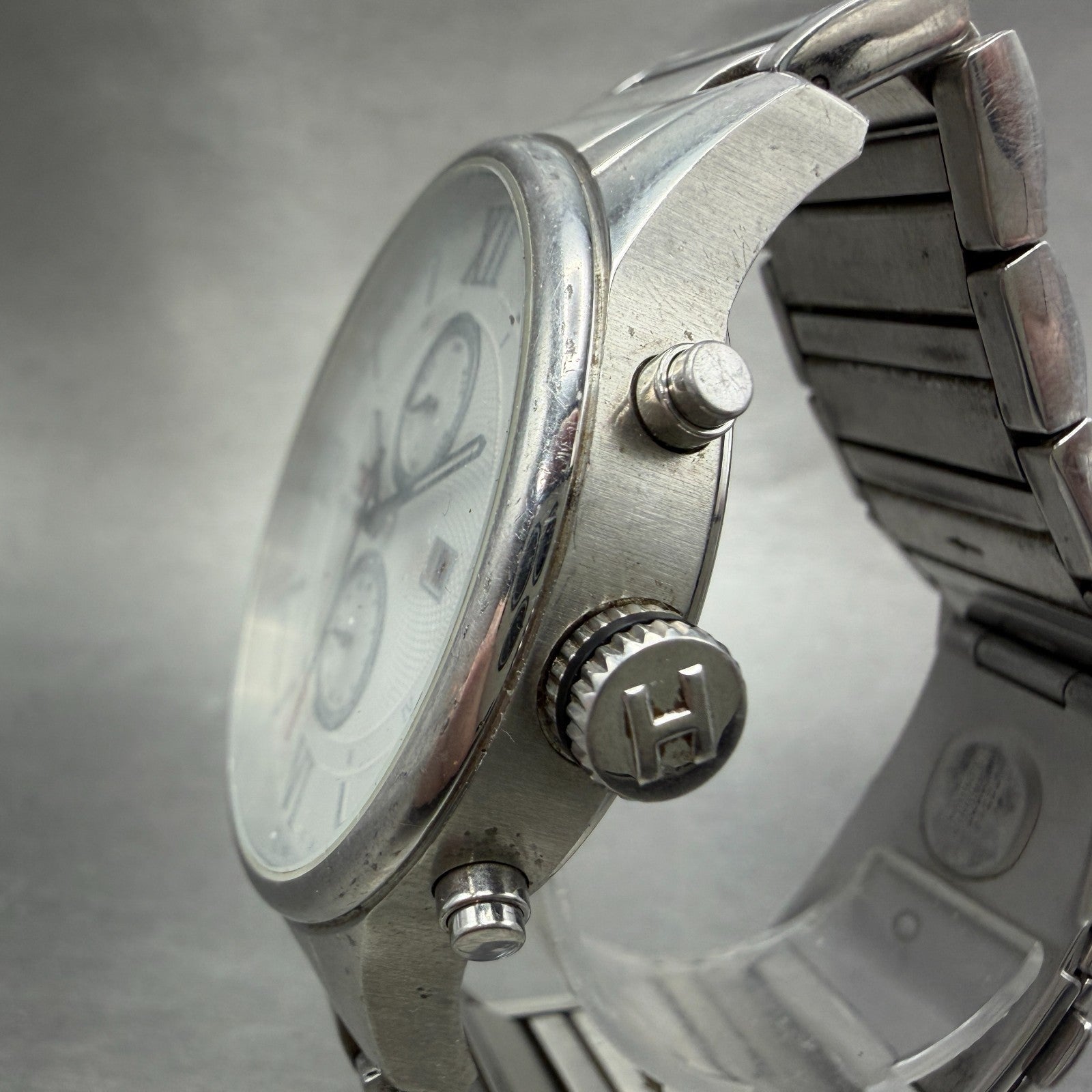 Tommy Hilfiger Watch Men 44mm Silver Dial Silver Tone Date Month New Battery2