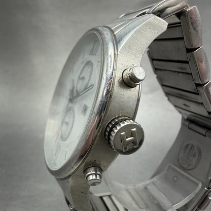 Tommy Hilfiger Watch Men 44mm Silver Dial Silver Tone Date Month New Battery2