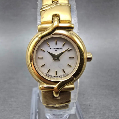 Wittnauer Watch Women 19mm MOP Dial Gold Tone Round RL8368 0751 New Batttery0