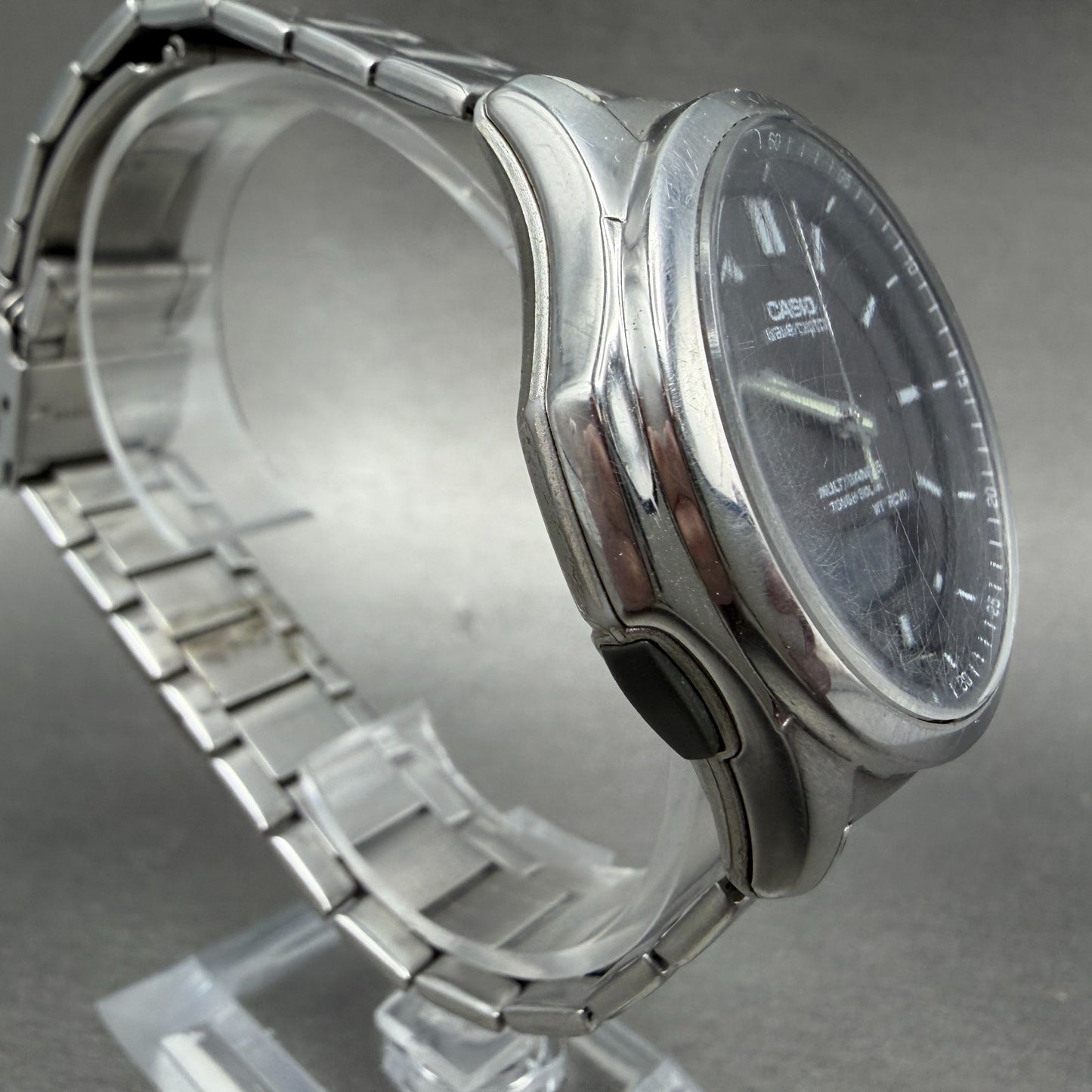 Casio Wave Ceptor Watch Men 42mm Black Dial Steel Solar Analog Digital Works JGH3