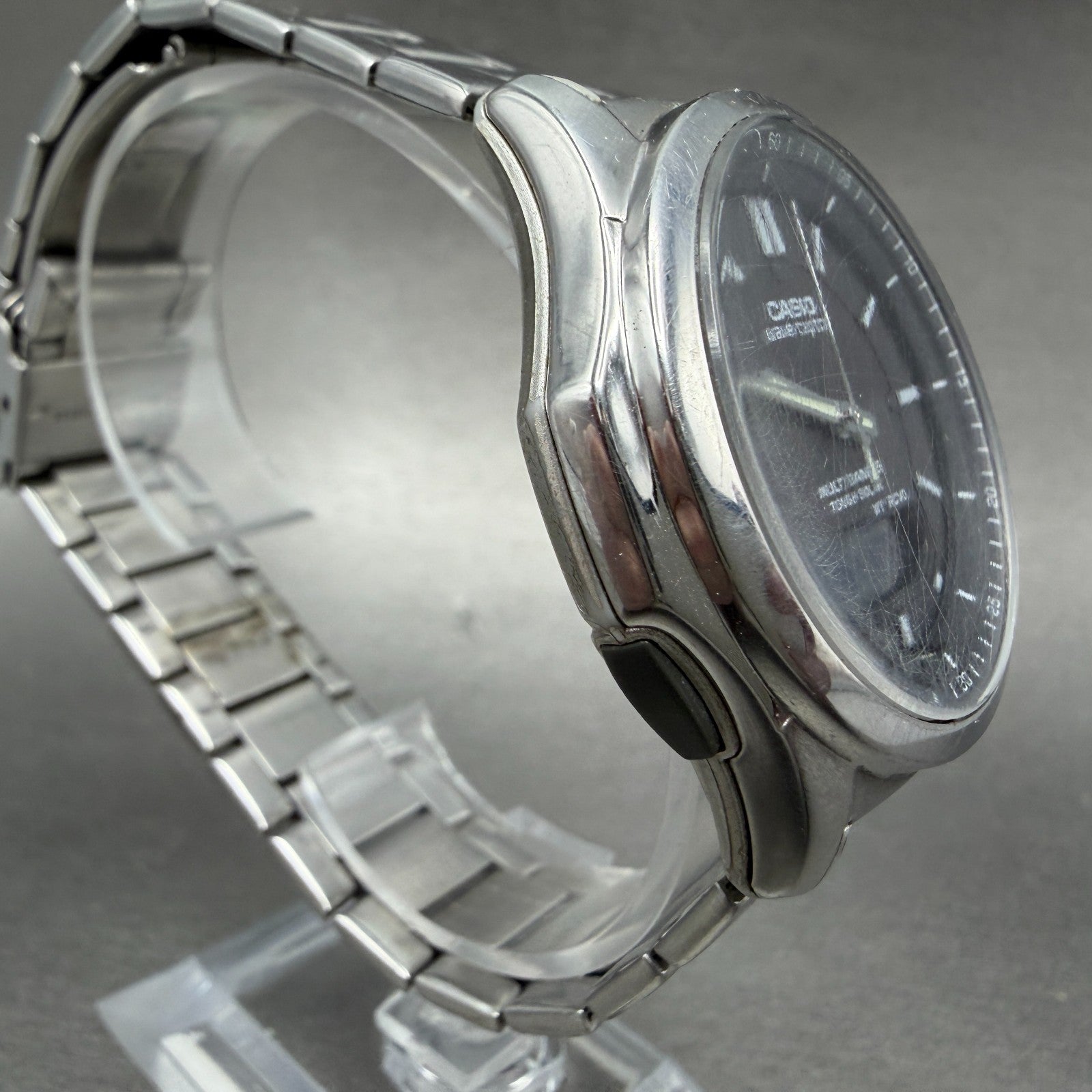 Casio Wave Ceptor Watch Men 42mm Black Dial Steel Solar Analog Digital Works JGH3