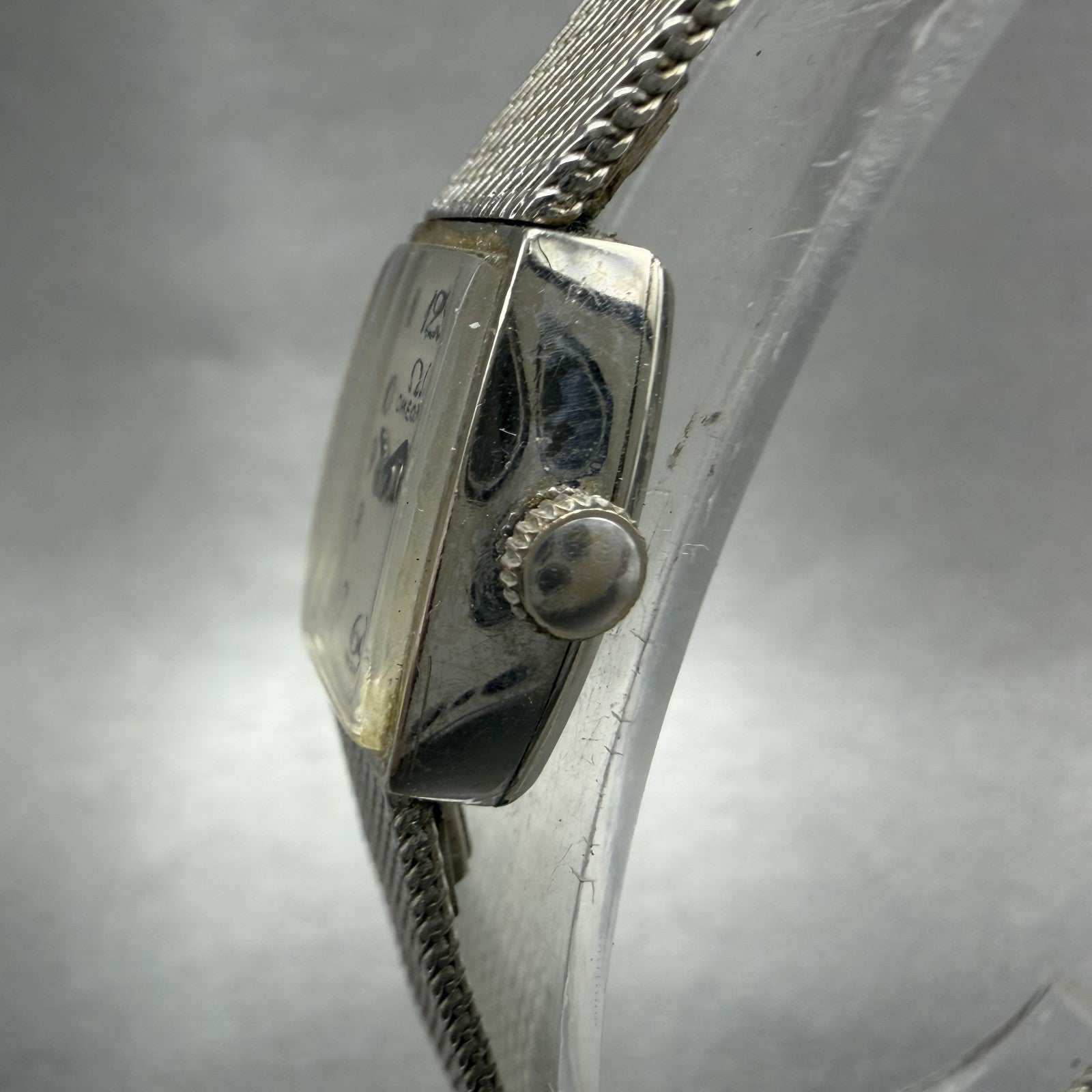 Omega Tank Watch Women 15mm Silver Dial 10K Gold Filled  Manual Wind Cal 4852