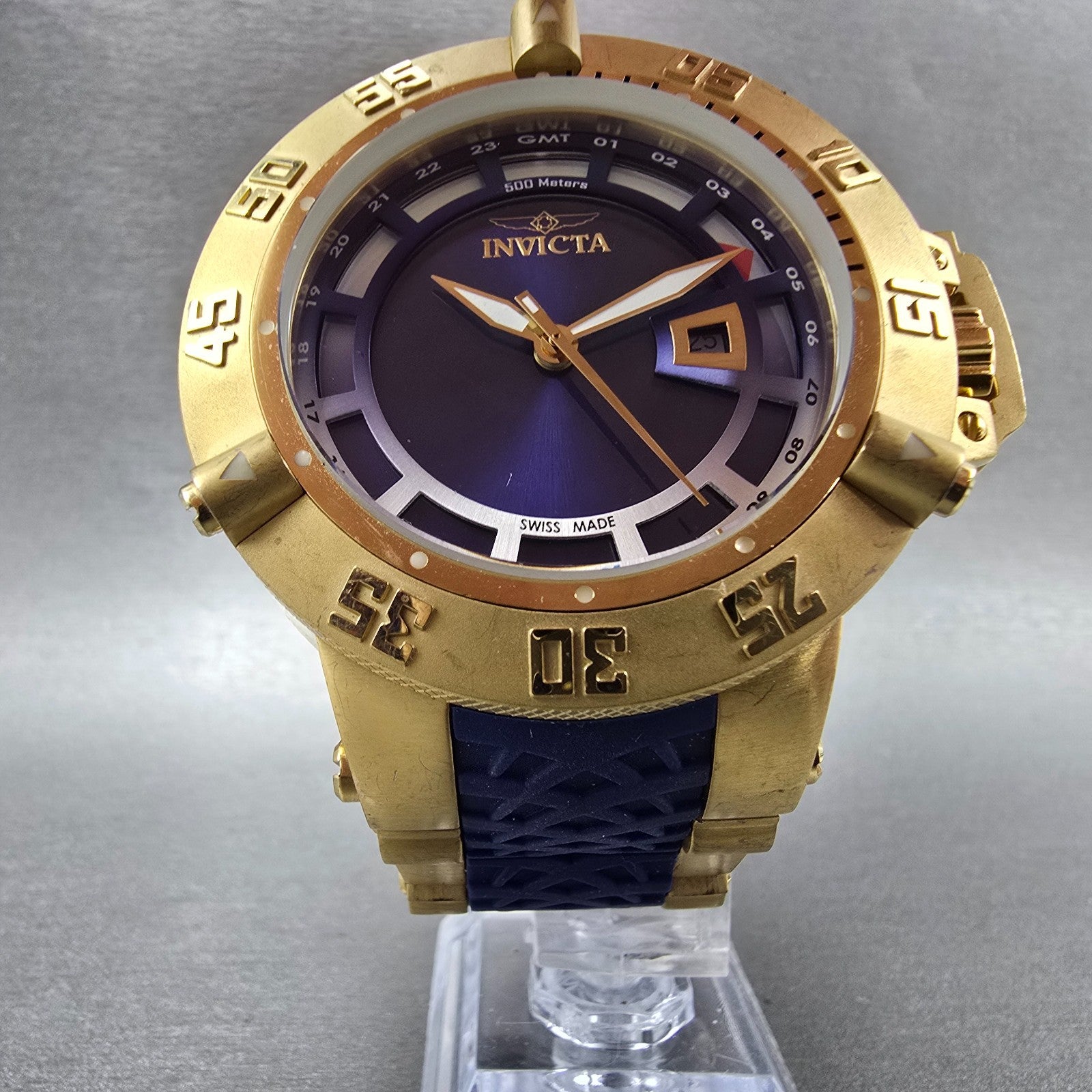 Invicta Sub Aqua Noma III Watch Men 50mm Blue Dial Gold Tone Date 6509 New Batt5