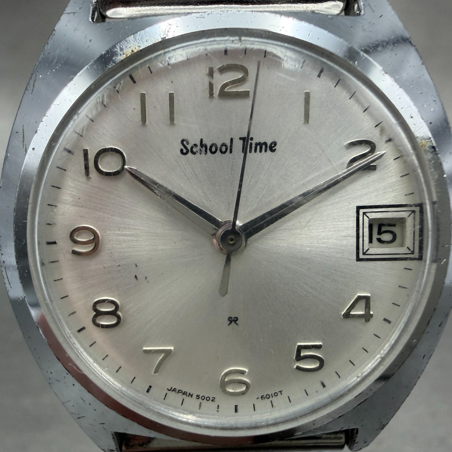 Seiko School Time Watch Men 33mm Silver Dial Steel Date Manual 5000-6000 Runs1