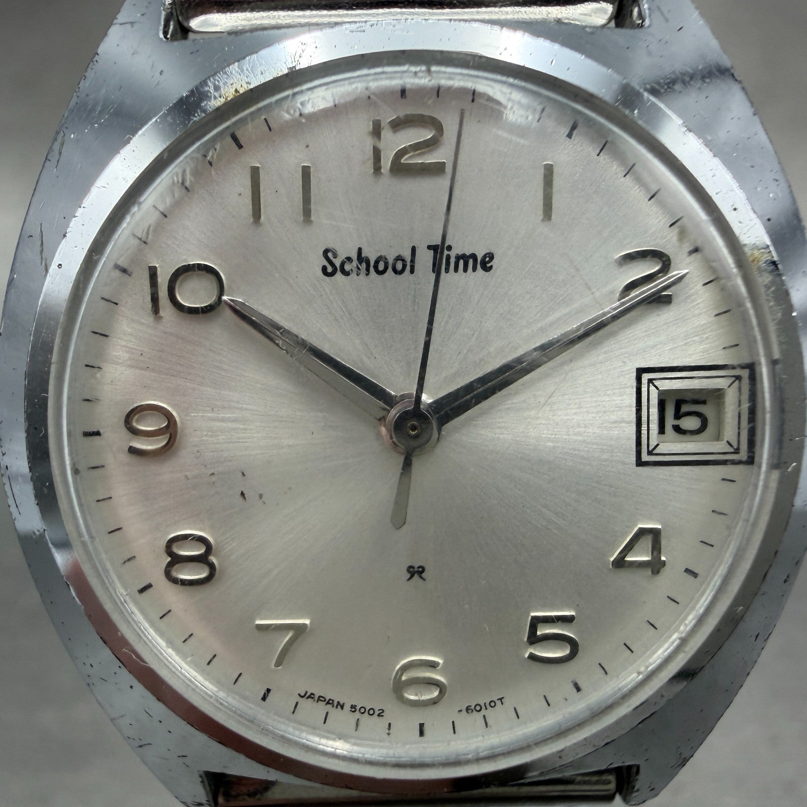 Seiko School Time Watch Men 33mm Silver Dial Steel Date Manual 5000-6000 Runs1