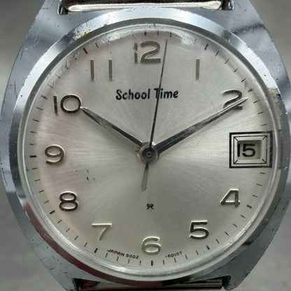 Seiko School Time Watch Men 33mm Silver Dial Steel Date Manual 5000-6000 Runs1