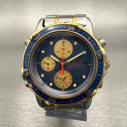 Seiko Sports 150 Chronograph Watch Men 39mm Blue Dial Two Tone Date New Batt0