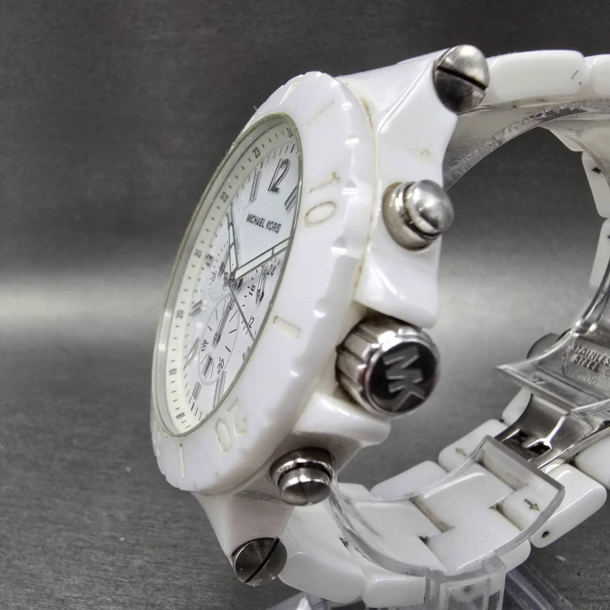 Michael Kors Dylan Watch Men 48mm White Dial White Ceramic Date MK8177 New Batt2