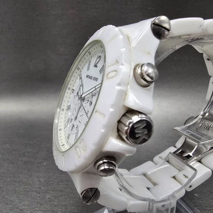 Michael Kors Dylan Watch Men 48mm White Dial White Ceramic Date MK8177 New Batt2