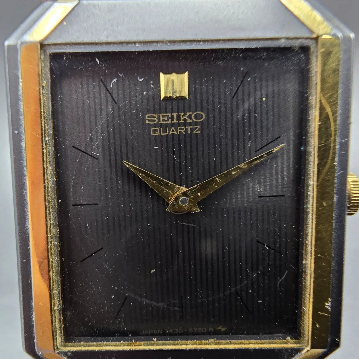 Seiko Tank Watch Men 26mm Gray Dial Two Tone Octagon 7430-5479 New Battery W/Box3