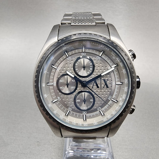 Armani Exchange Chronograph Watch Men 45mm Gray Dial Gunmetal Case Round New Bat