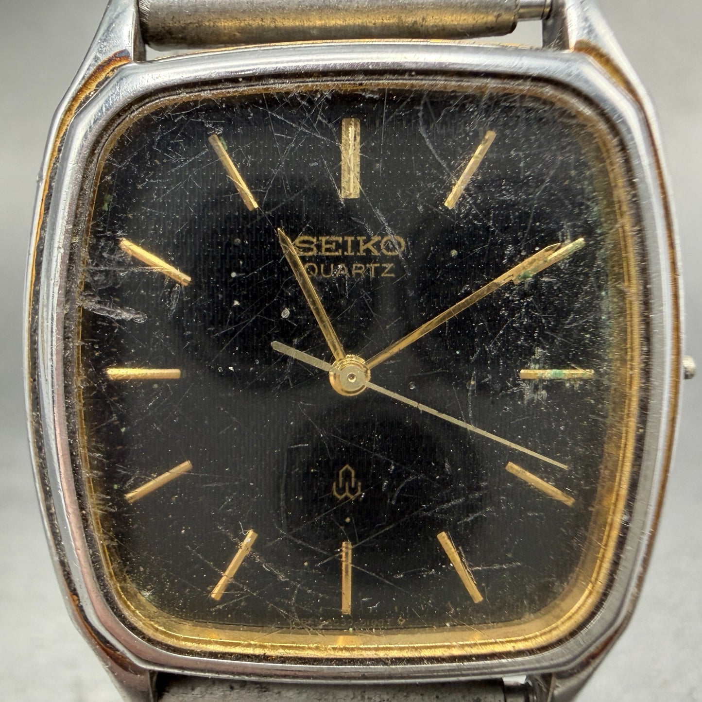 Seiko Tank Watch Men 31mm Black Dial Silver Tone Rectangle 6030-5190 PARTS2
