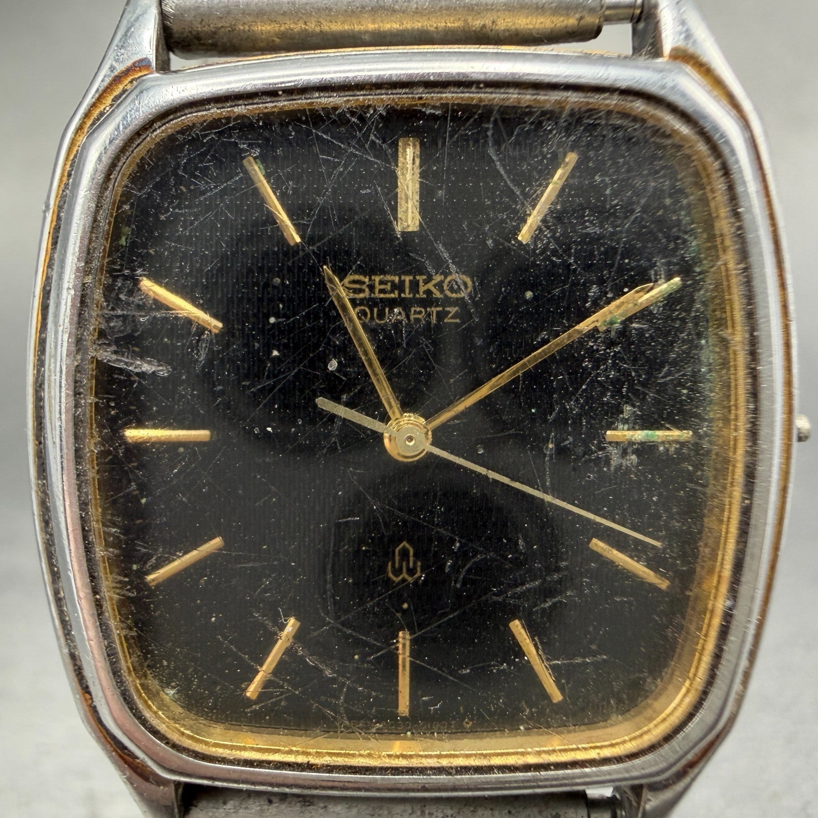 Seiko Tank Watch Men 31mm Black Dial Silver Tone Rectangle 6030-5190 PARTS2