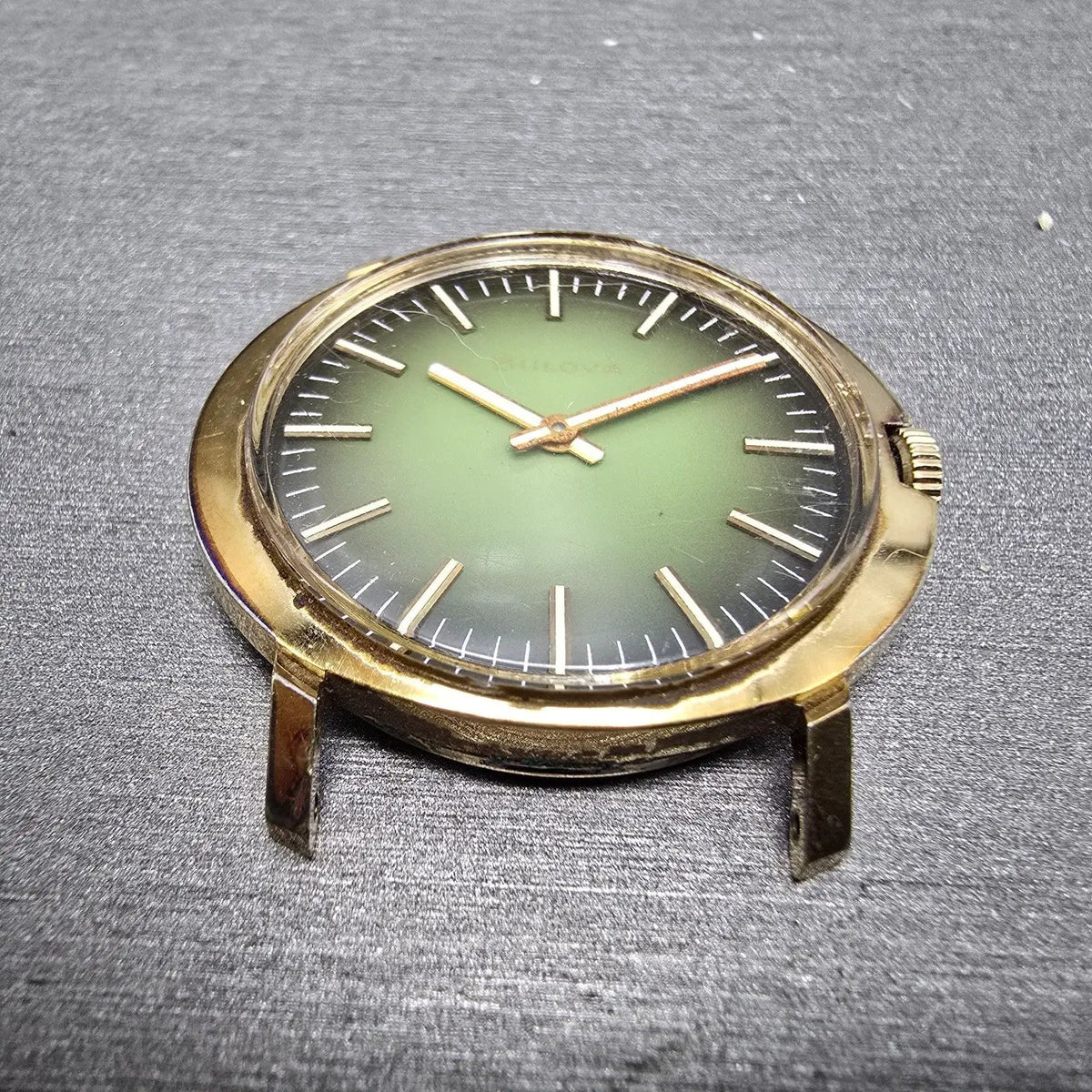Bulova Watch Men 32mm Green Dial Gold Plated Manual Wind Round N1 PARTS3