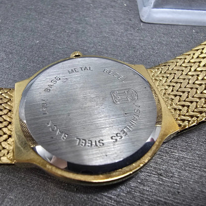 Jules Jurgenson Watch Men 32mm Blue Dial Gold Tone Mesh Band New Battery10