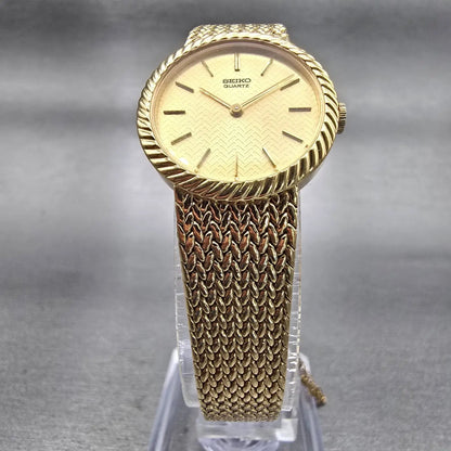 Seiko Watch Women 22mm Gold Dial Gold Tone Round 1400-0479 New Battery Vintage5
