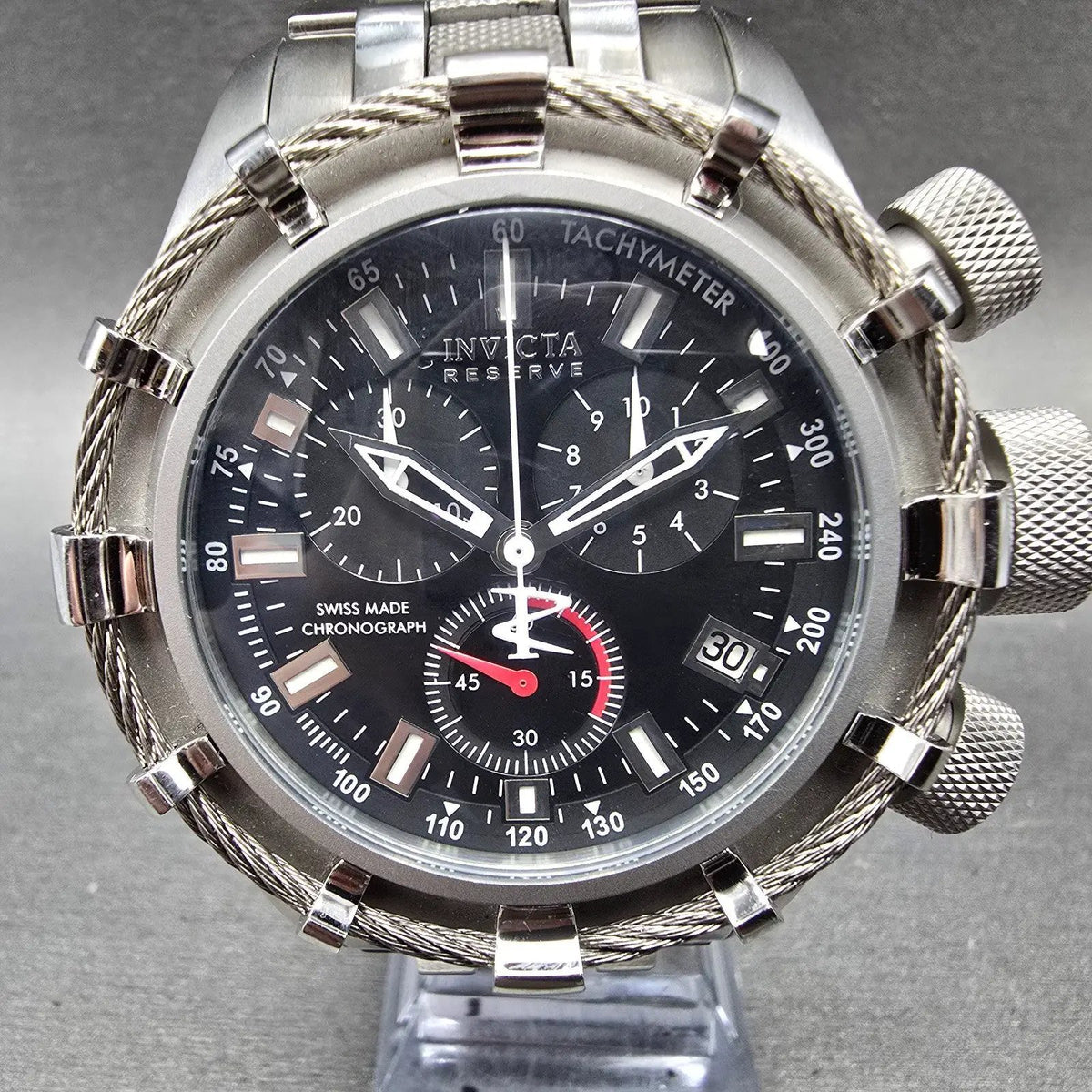 Invicta Reserve Bolt Chronograph Watch Men 50mm Black Dial Steel Date New Batt0