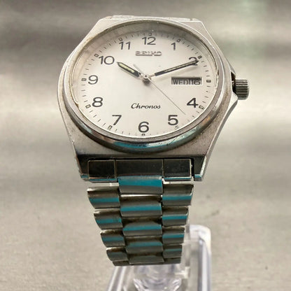Seiko Chronos Watch Men 35mm Silver Dial Silver Daydate Round 5H23-7060 New Batt5