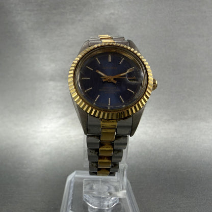 Gruen Watch Women 26mm Blue Dial Two Tone Date Round New Battery5