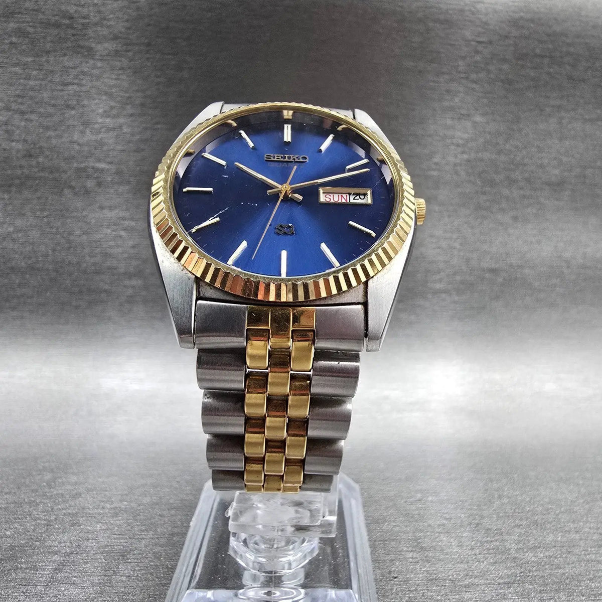 Seiko President Watch Men 37mm Blue Dial Two Tone Daydate 5Y23-8A69 New Battery65