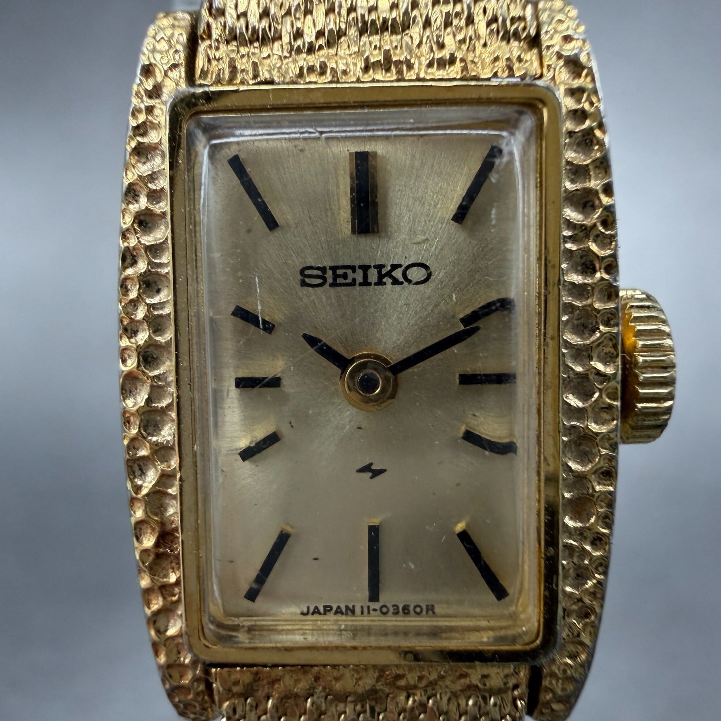 Seiko Tank Watch Women 15mm Champagne Dial Gold Tone Manual 11-3189 Runs 76H1