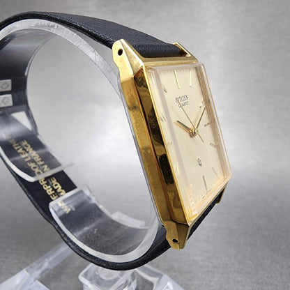 Citizen CQ Tank Watch Women Men 25mm Gold Dial Gold Tone Rectangle New Battery3