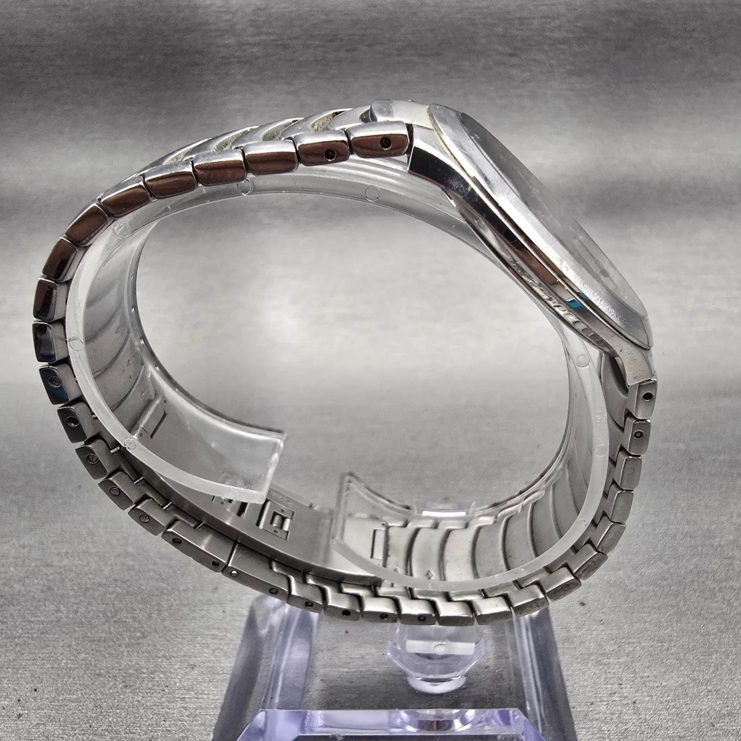 Bulova Watch Men 36mm Black Dial Silver Tone Gemmed Round 96D10 New Battery8