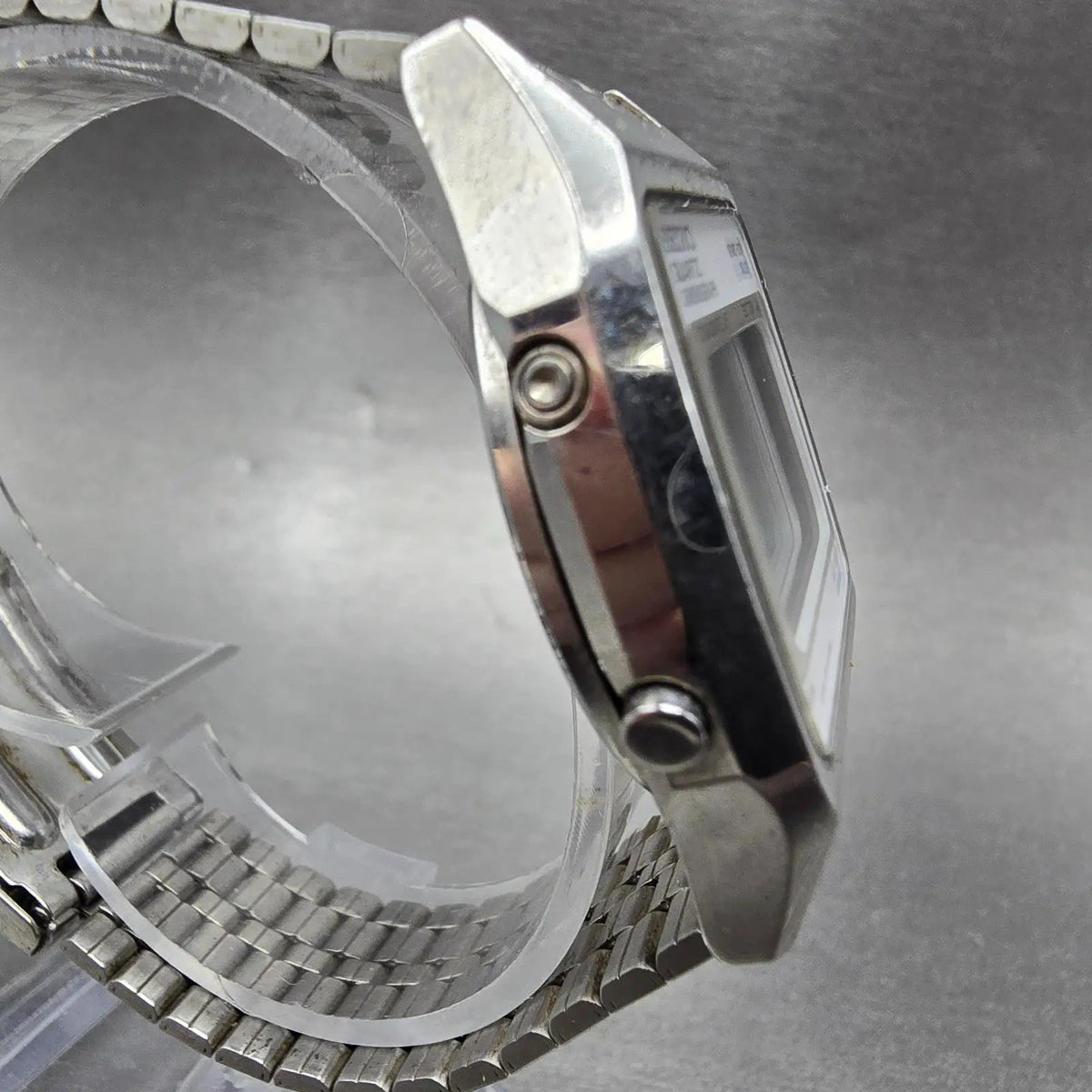 Seiko Watch Men 34mm Digital Silver Chronograph Rectangle A229-5010 PARTS VTG4