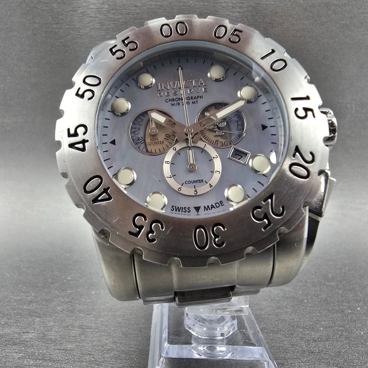 Invicta Reserve Leviathan Chronograph Watch Men 55mm MOP Dial Silver Date NewBat5