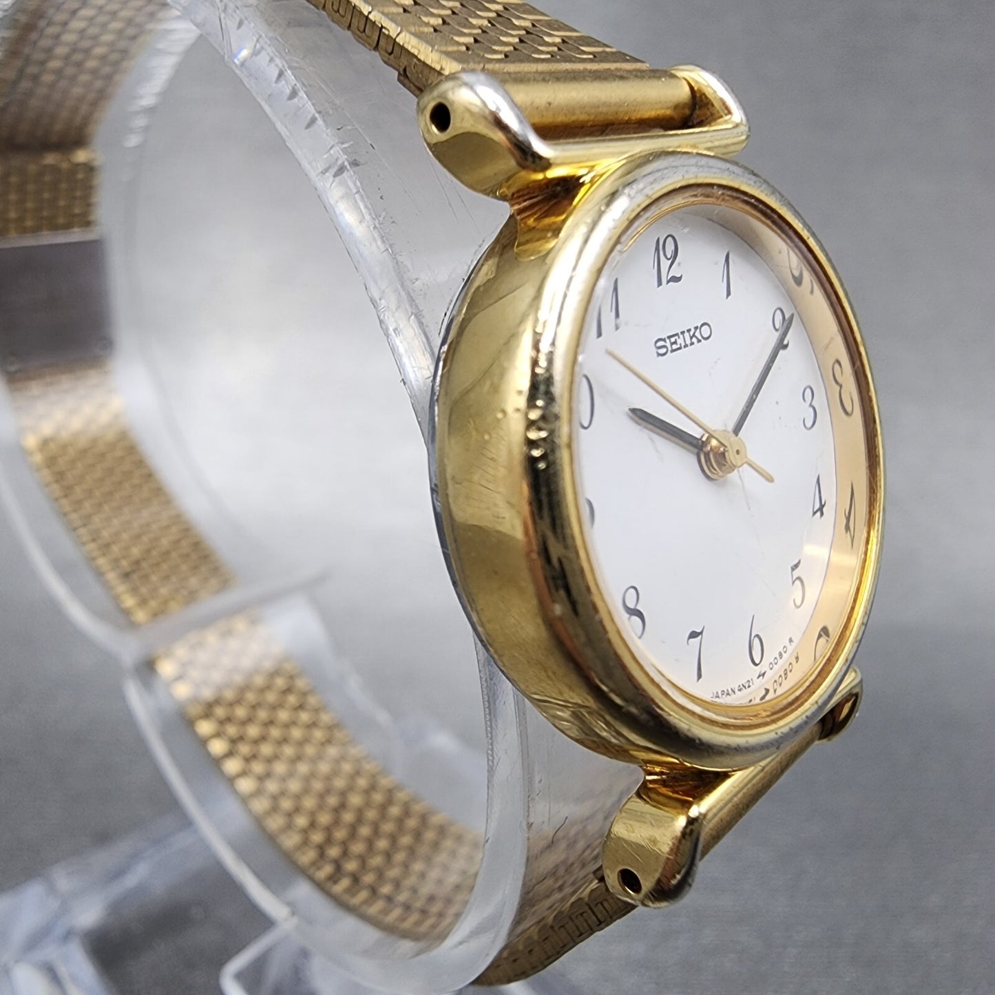 Seiko Watch Women 22mm White Dial Gold Tone Round 4n21-0052 New Battery