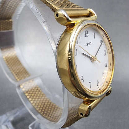 Seiko Watch Women 22mm White Dial Gold Tone Round 4n21-0052 New Battery